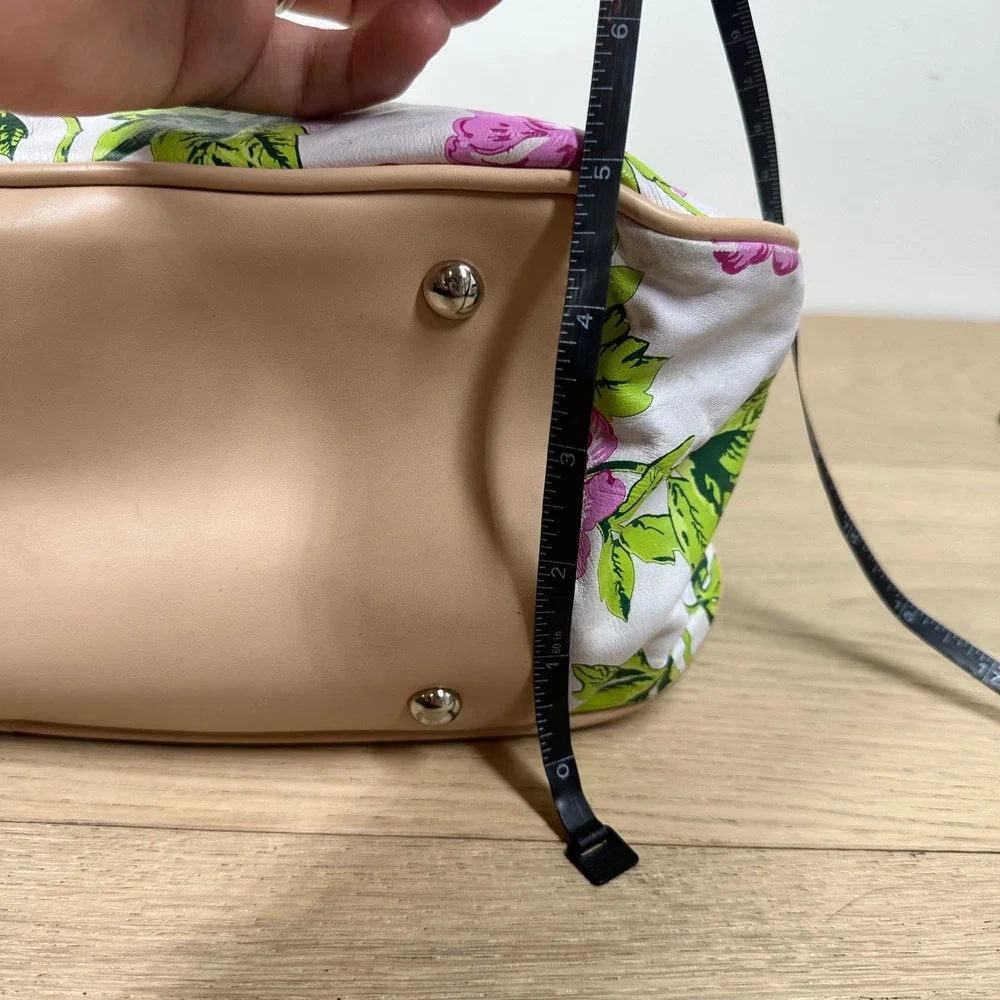 Tignanello Satchel Handbag White Pink Green Floral Leather Cottagecore Y2K Purse